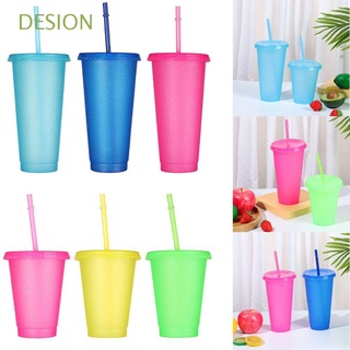 desion 1 taza de paja al aire libre de plástico botella de agua con pajitas taza portátil reutilizable vajilla personalizada brillante flash polvo/multicolor
