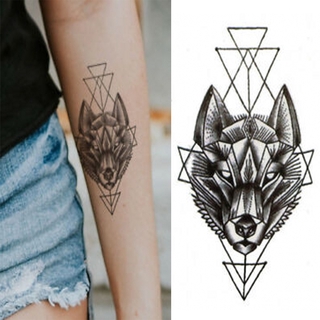impermeable temporal tatuaje pegatinas cabeza de lobo falso tatto geométrico animal tatoo para mano espalda pie