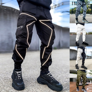Freshone pantalones Harem para hombre con cremallera reflectante múltiples bolsillos/pantalones Cargo Hip Hop