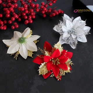 qingsong flor falsa de navidad llamativo anti-descoloración flor de seda sintética realista buscando flores de navidad decoración para el hogar (2)