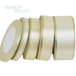 (25 yardas/lote) cinta de borde de oro blanco crema cinta de satén de alta calidad cintas de embalaje de regalo