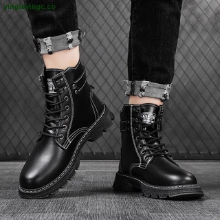 Martin Botas De Los Hombres Otoño Invierno Zapatos Nueva Versión Coreana De Alta Parte Superior Casual Todo-Partido Cepillado Negro (9)