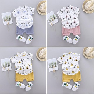 Babyme - 2 piezas para bebé, niños, Casual, manga corta, estampado Floral, algodón y pantalones cortos