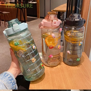 THORSURE 2000ml Portable Drink Cup Large Capacity Time Marker Water Bottle Cartoon 3D Stickers Jugs Outdoor Adult Student Bike Sports Straw/Multicolor