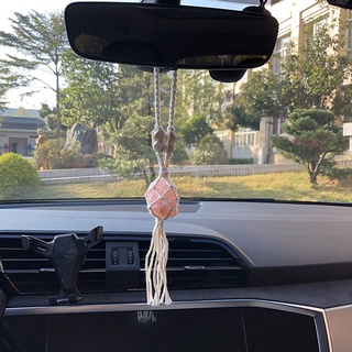 LEATHERBERRY Home Decoration Raw Himalayen Salt Good Luck Car Decoration Car Hanging Ornaments Car Accessories Reiki Healing Feng Shui Crystals Gift for Her Rear View Mirror Handmade Car Pendant (9)