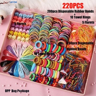LAYOR con OPP bolsa horquilla Clip elástico accesorios de pelo cuerda BB Color caramelo niñas niños regalos 220PCS/Set