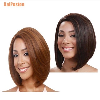 Baipeston (~) peluca corta Bob mujeres recta sin pegamento encaje frontal pelo humano