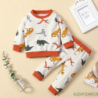 Kprq-Baby Boy Tops, pantalones traje, cuello redondo manga larga de dibujos animados dinosaurio impresión suelta camisa + pantalones