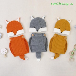 sun1iss tejer suave sombrero pantalones conjunto de ropa de bebé accesorios lindo animal bebe recién nacido fotografía prop