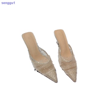 Sandalias De malla De tacón Alto con lentejuelas a la Moda verano 2021