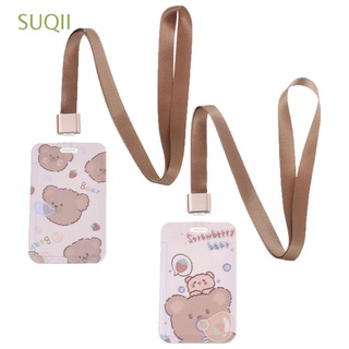 SUQII 2Pcs Women Men Bus Card Case Cartoon Bank Card Holder ID Credit Holder Pendants Cute Keychain Bear Student Identity Badge Cover