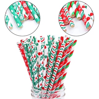 ZIPFEL 25Pcs Christmas Decoration New Year Party Supplies Drinking Straws Tableware Biodegradable Milkshake Paper Multicolor Xmas Bar Tools (8)