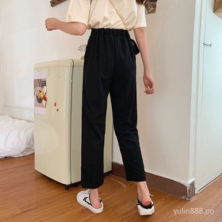 YL🔥Stock listo🔥negro verano recto pantalones de las mujeres coreano suelto delgado ancho de la pierna pantalones de cintura alta casual pantalones largos (9)