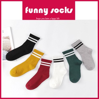 *listo Stock* 1 par de calcetines lindos calcetines rayas 6 colores color sólido media altura calcetines Unisex koren tendencia calcetines de algodón