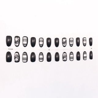 Only 24 piezas en forma de ataúd manicura parche de arte negro puntas de uñas mate uñas postizas artificiales mujeres extraíbles moda manicura herramienta (4)