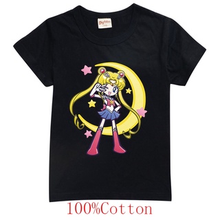 Sailor Moon niña niños 100% algodón chándal 0collar T-Shirt niñas Tops niños camisa