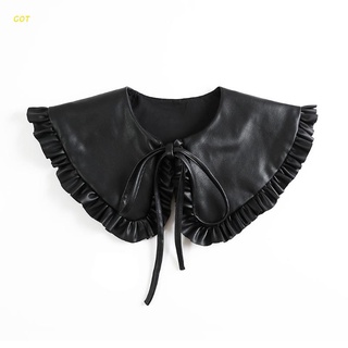 GOT Mujer Cuero Sintético Negro Collar Falso Chal Estilo Coreano Vintage Muñeca Volantes Hombro Envoltura Decorativa Poncho
