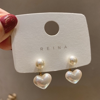 Pendientes simples de perlas de amor S925 de plata con aguja para mujer joyería de moda