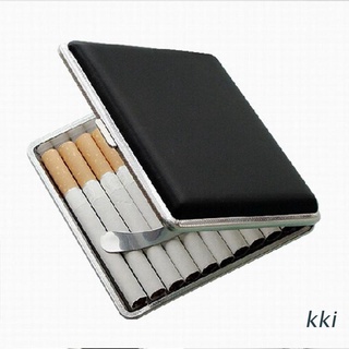 kki. Black Leather Cigarette Case Metal (Full Pack 20s) Clamshell Anti-Pressure Clip