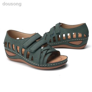 Kasut más el tamaño 35-43 mujer sandalia zapatos antideslizante Casual ligero hueco cuña Velcro pescado boca sandalias (8)