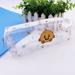 Kpop BTS moda PVC transparente papelería bolsa de almacenamiento BT21 lindo dibujos animados estuche ventiladores (7)