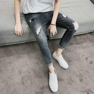 Jeans De Los Hombres De Moda De La Marca Agujeros Slim Pies Versión Tendencia De Verano Sección Delgada casual De Nueve Puntos Pantalones