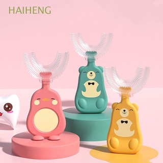 Haiheng Manual 2-12 años de edad bebé niños de piel suave de dibujos animados de mano en forma de U bebé cepillo de dientes de los niños cepillo de dientes de silicona