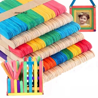 Merciful 50 Pcs Large Wooden Popsicle Sticks Kids Hand Crafts Ice Cream Lolly DIY Making CO