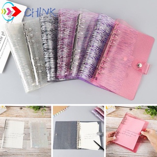 Chink suministros de oficina cuaderno cubierta diario libro planificador Clips anillos carpeta nueva Glitter transparente archivo carpeta PVC 6 agujeros hoja suelta anillo