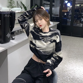 IELGY no cap tie-dye long sleeves dark short sweater Korean version top women's clothing loose (6)