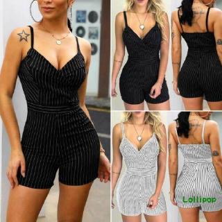 Bty mulheres casuales a rayas sin Mangas Shorts Mini mameluco Ladies Playsuit