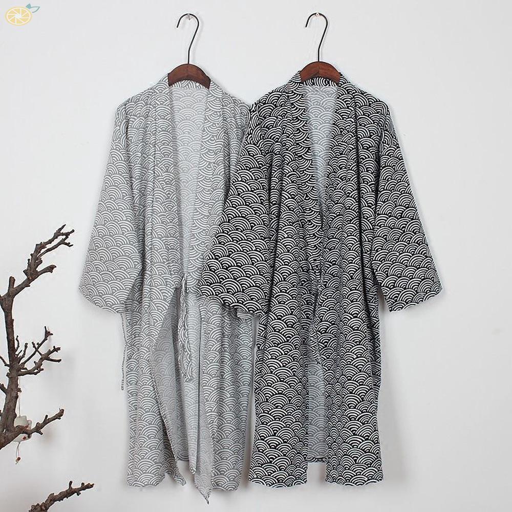 bata para hombre yukata kimono impreso loungewear largo vestido cómodo ropa de dormir casual (1)