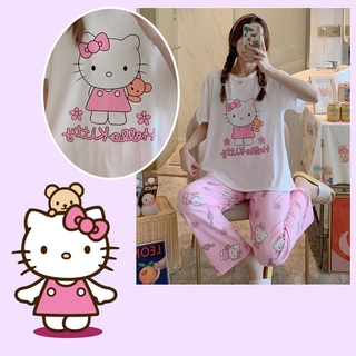 Las Mujeres De Dibujos Animados Pijamas De Hello Kitty Pikachu Más El Tamaño De La Camiseta Suelta Traje De Hogar Ropa De Dormir Baju Conjunto (1)