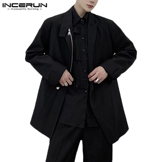 Incerun hombres negro Casual moda Irregular cremallera manga larga suelta Blazer (1)
