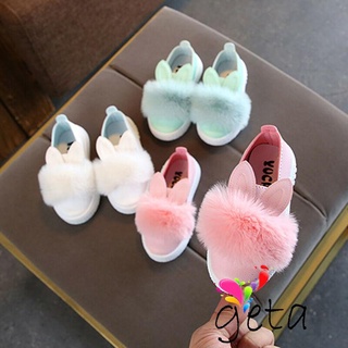 Ljw-recién nacido niños zapatos casuales, bebé niñas princesa esponjoso lindo conejo antideslizante suela suave zapatos