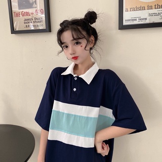 [envío inmediatamente] verano nuevo coreano cuello polo manga corta camiseta mujer solapa longitud media top algodón