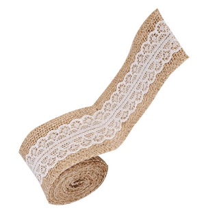 5 cm de encaje blanco rollo de lino tela de lino Vintage Natural yute arpillera cinta de cáñamo