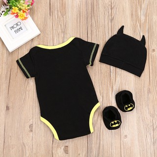 Traje de niños ropa de bebé Batman mameluco + sombrero + cubierta de pie de tres piezas soleado