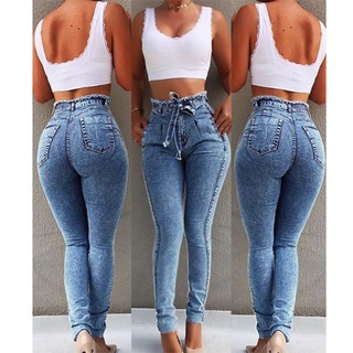 Ladies Elastic Slim Fringe Belt High Waist Jeans Casual Fashion Jeans (7)
