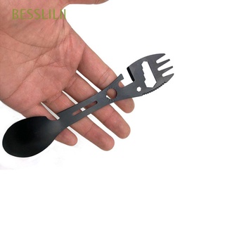 BESSLILII Camping Spoon Portable 10 in 1 Fork Tableware Cutlery Tool Multi-function Spork Stainless Steel/Multicolor