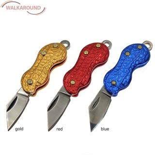 (Wal) Mini cuchillo plegable de acero inoxidable en forma de cacahuete colgante collar EDC herramienta