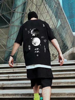 Más El Tamaño De Los Hombres De La Camiseta De Manga Corta De Impresión De Luna Ancha Y La Moda Hip-Hop (3)