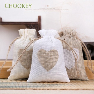 CHOOKEY 10PCS New Drawstring Burlap Bags Trendy Storage Bag Cotton Pocket Portable Party Festive Supplies Heart Printed Dust Protect Gift Bags/Multicolor