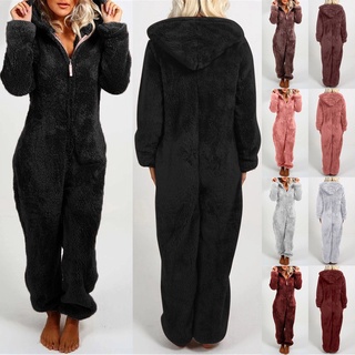 mujer manga larga con capucha mono pijamas casual invierno caliente rompe ropa de dormir