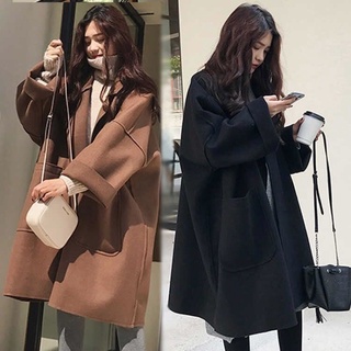 Más El Tamaño Suelto Oversize Silueta Tweed Abrigo De Las Mujeres Coreano Largo Lana (1)