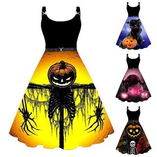 Leiter_vestido Casual Moderno con estampado De costuras Para Halloween