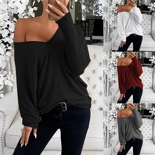 Plus Size Women Autumn and Winter Casual Long Sleeve Tops Solid Color V-Neck Shirts Ladies Fashion Loose Blouses T-shirts Pullover Sweatshirt