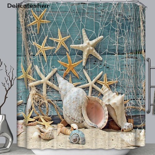 [delicateshwr] baño azul concha estrella de mar playa impresión a prueba de moho cortina de ducha impermeable caliente