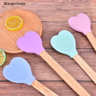 [wangxinmy] espátulas de silicona en forma de corazón con mango de madera, cuchara para galletas, venta caliente