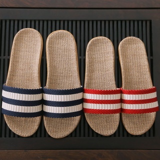 Sandalias de lino y zapatillas de los hombres de verano interior parejas casa antideslizante casa oficina dormitorio zapatillas planas